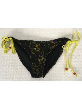 Sinful String Bikini Bottom Size M Back w Yellow Side Ties w Beads New no Tags